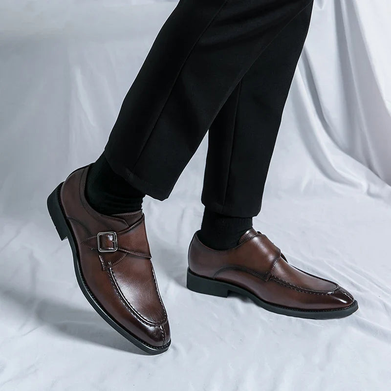 Men's business casual leather shoes cowhide retro round head British leather shoes men's leather big head men's shoes tide