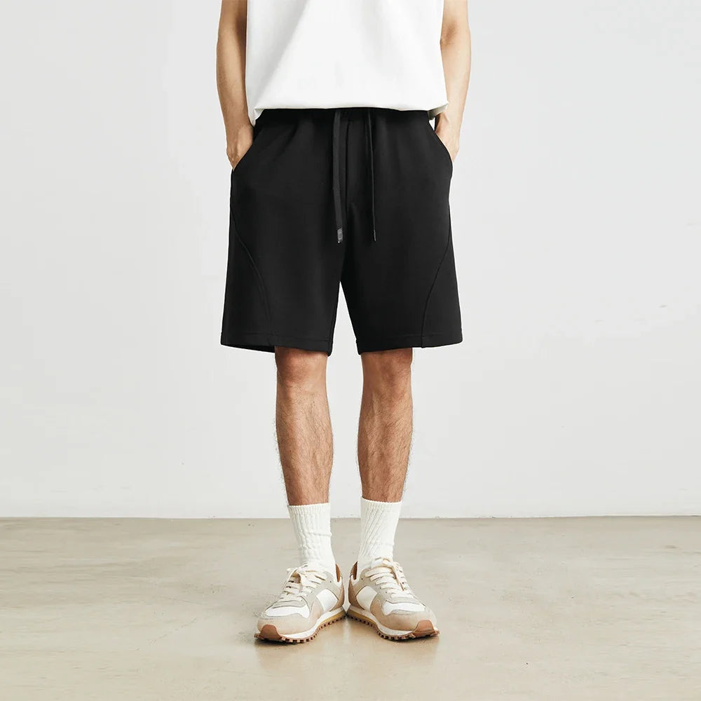 Men's Summer New American Casual Shorts Straight Loose Five-point Pants Solid Color Drawstring Pocket Micro-elastic Sports Pants