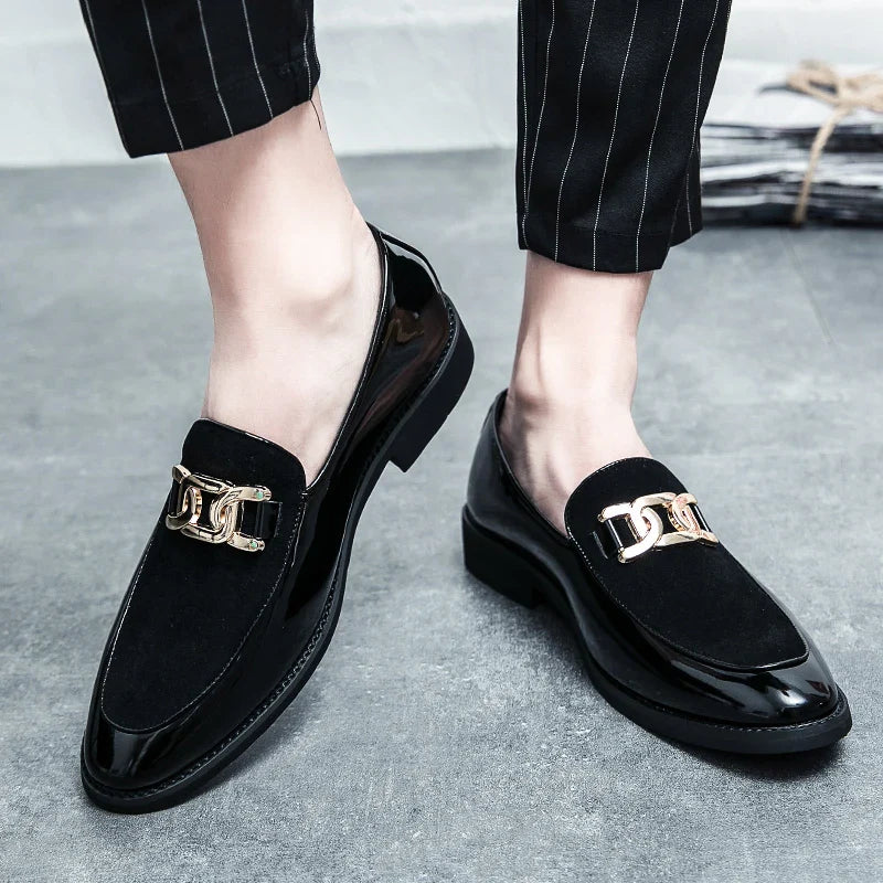 Men's fashion simple leather shoes business casual shiny loafers men's Korean version hairdresser small leather shoes