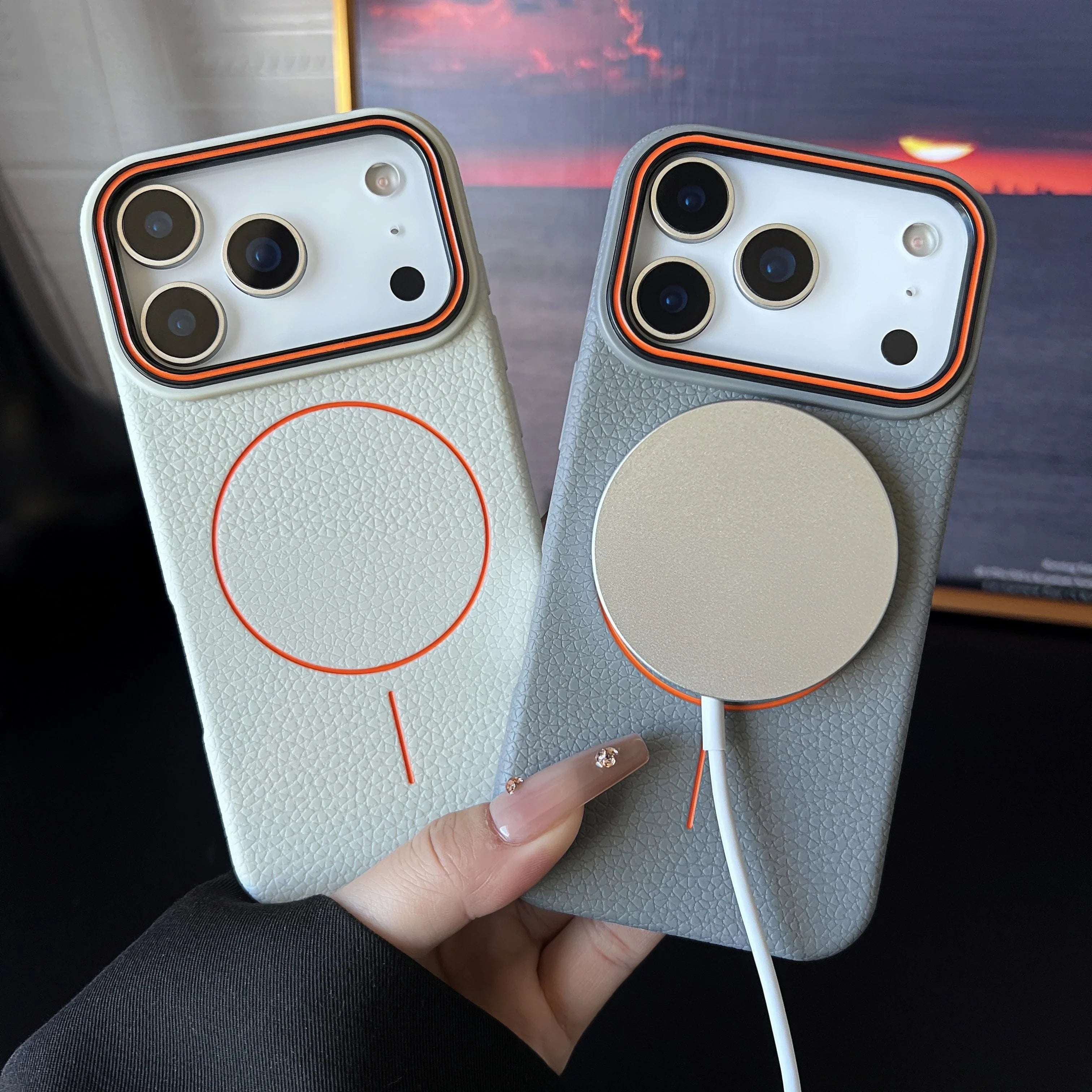 Frosted Hit Color Lichee Pattern Magnetic Phone Case For iPhone 17 Pro Max  For Magsafe TPU Soft Cover