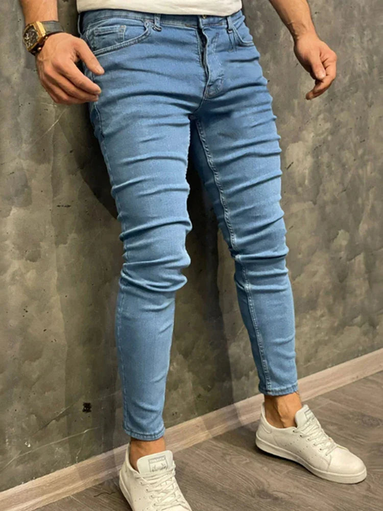 Fashion Men Casual Pants Stretch Jeans Skinny Vintage Wash Plus Size Jean