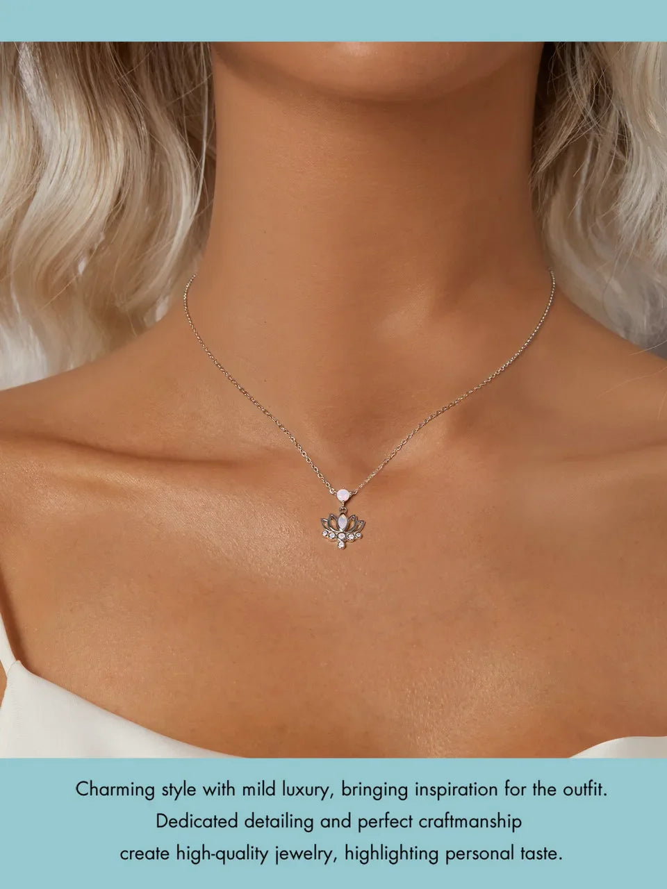 925 Sterling Silver Lotus Pendant Necklace Pink Opal Flower Neck Chain for Women Engagement Birthday Fine Jewelry Gift