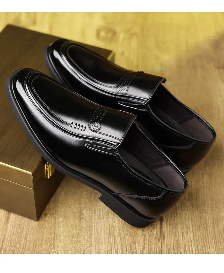 Men's Business Casual Leather Shoes round Toe Low Top Breathable Anti-Slip Rubber Outsole Comfortable Commuting Shoes