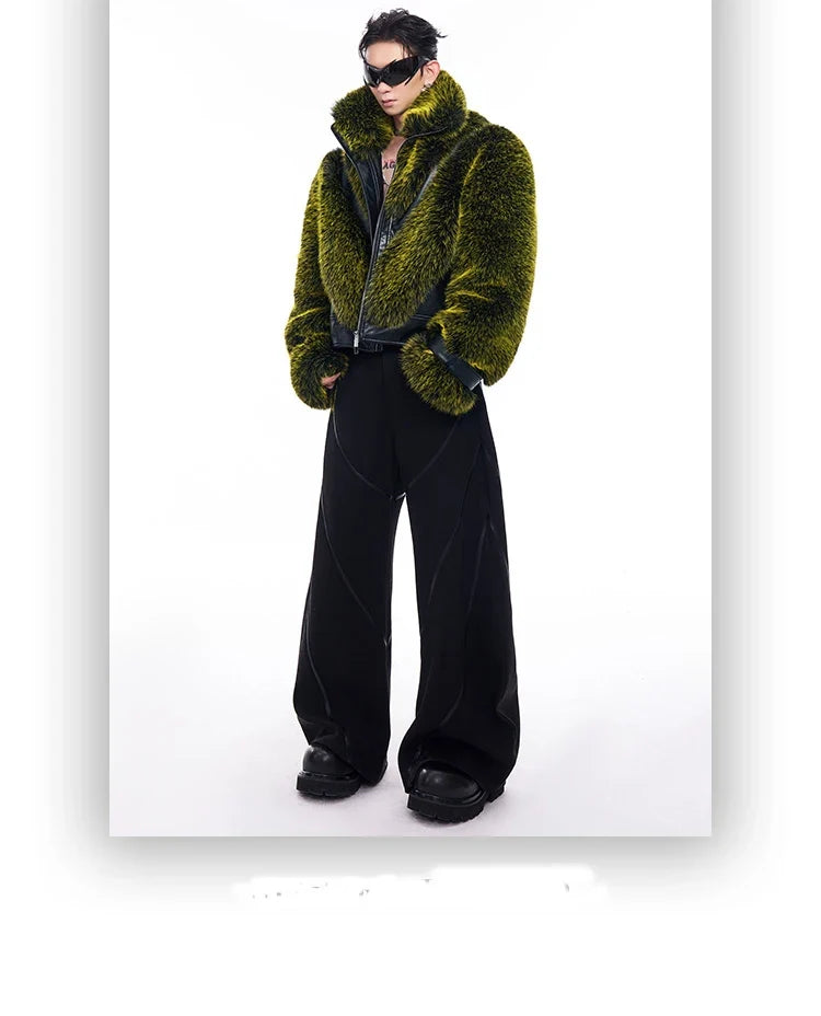 Autumn Winter Cool Handsome Thick Warm Patchwork Faux Fur Coat Men Luxury Designer Clothes Zip Up Fluffy Jacket 2025