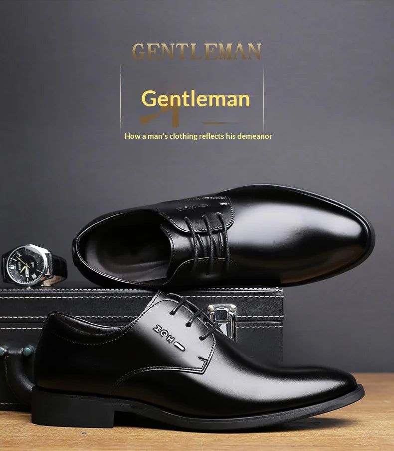 Men Height Increasing Shoes 6cm Inner Lift Black Formal Dress Shoes Lace Up Business Casual Elevator Shoes for Wedding Banquet