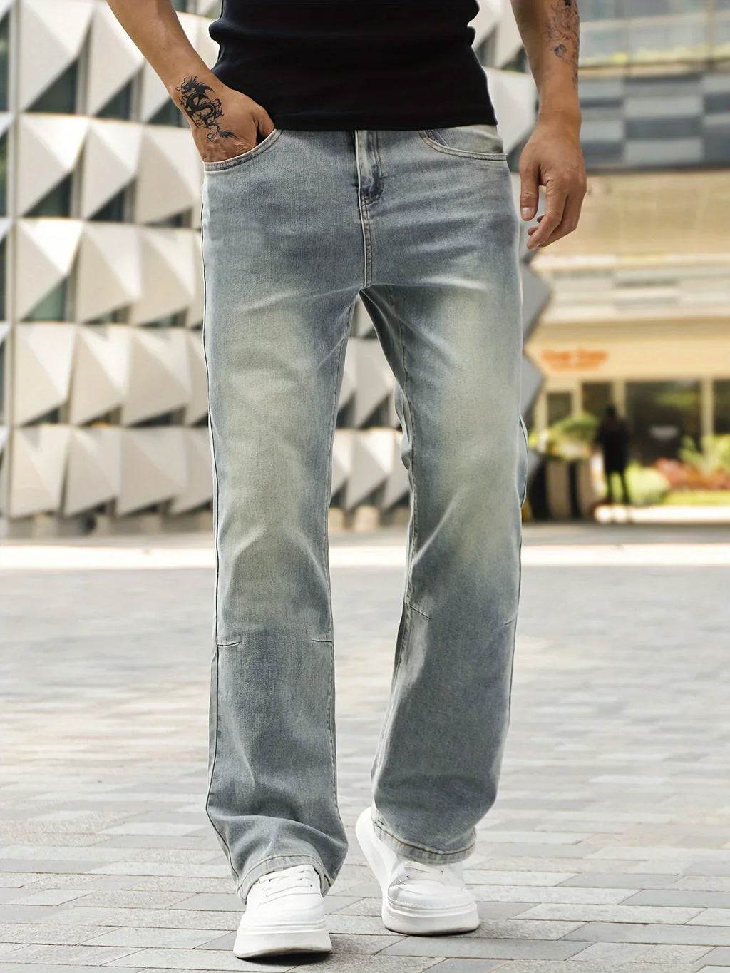 Men's Simple Design Slim Fit Bootcut Denim Pants Blue Stretch Elastane Fabric Fashionable Men's Jeans for All Season Wear Suit for Outdoor/Party/Office/Everyday Wear