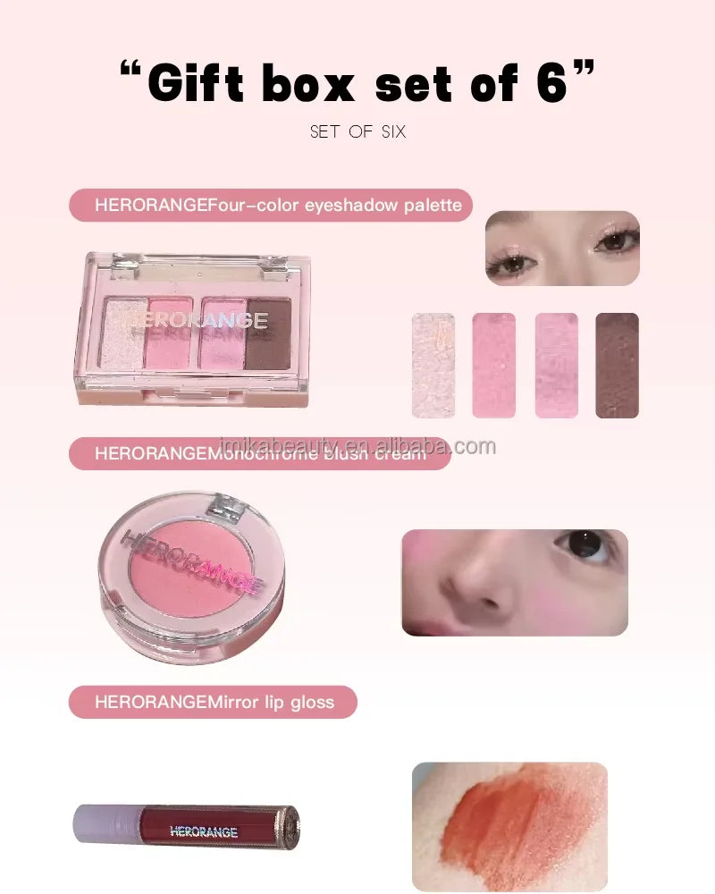 6Pcs Mini Makeup Set Lip Gloss Lip Tint Eyeliner Blush Eyeshadow Waterproof Long Lasting