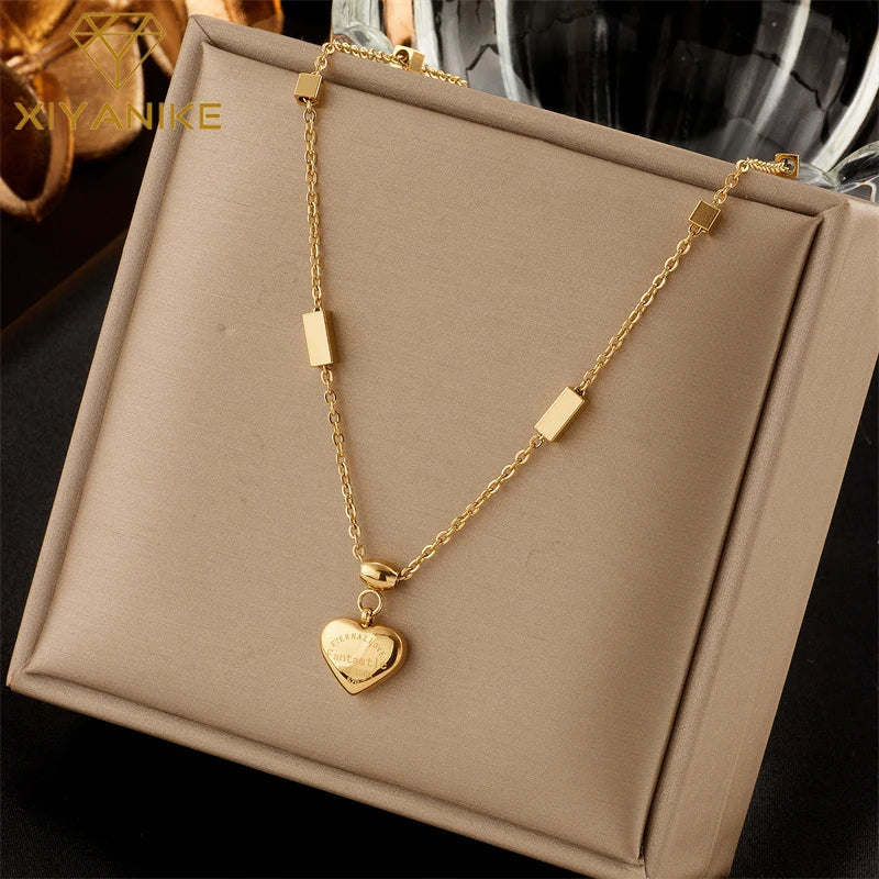 316L Stainless Steel Simple Heart Love Circular Tassel Necklace Lady Trend Fashion Clavicle Chain Jewelry Glamorous Gift