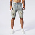 Vintage Denim Shorts Men's American Stretch Slim Jeans Fashion Ripped Streetwear Male Hole Frayed Short Pants Blue Black