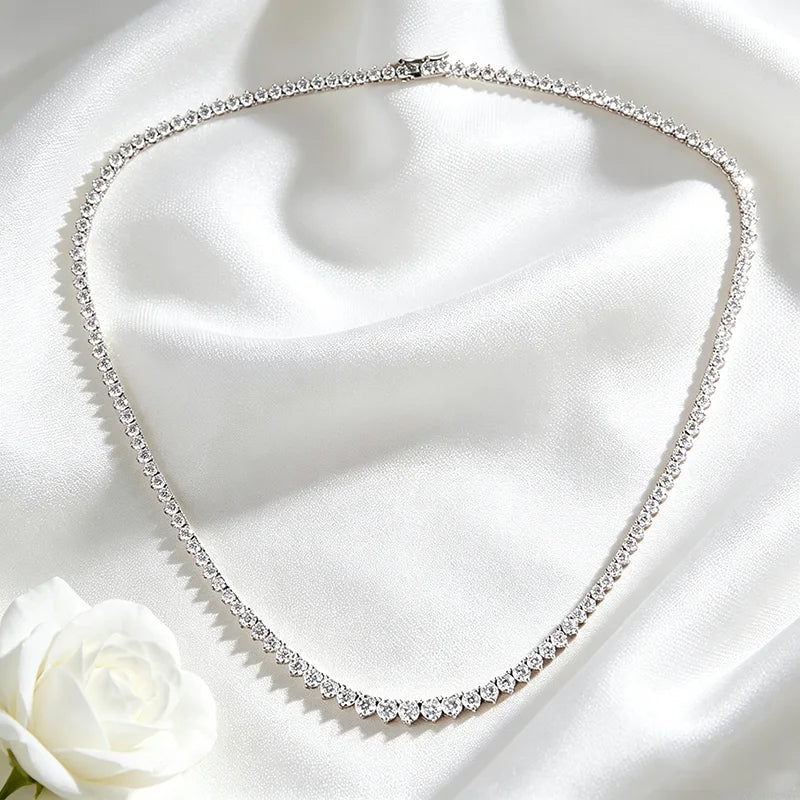 3 Claws Gradient Moissanite Tennis Necklace for Women Sparkling Full Diamond Luxury Jewelry Sterling Silver 925 Chain