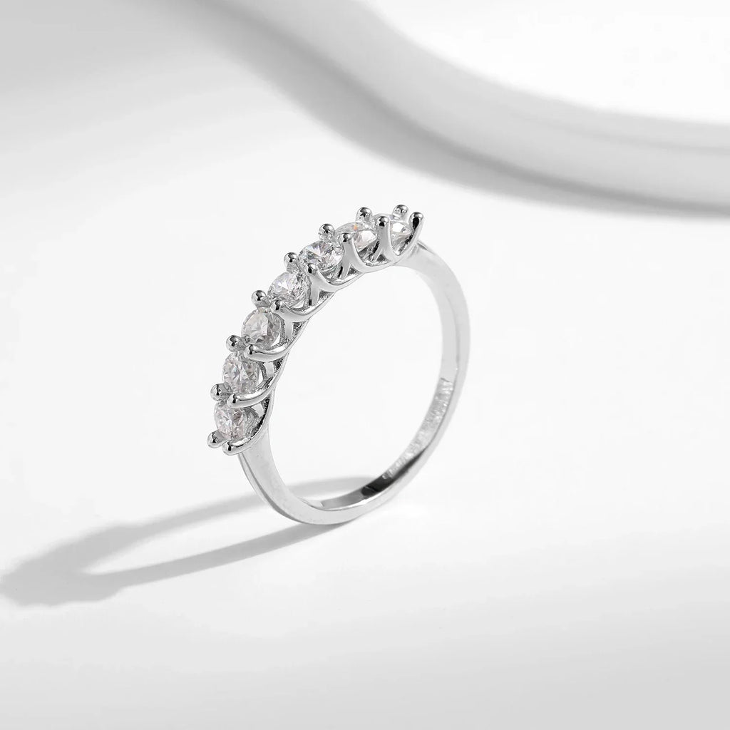 Moissanite Wedding Band 925 Sterling Silver Ring Platinum Plated Lab Diamond Stackable Crown Jewelry For Women Gifts