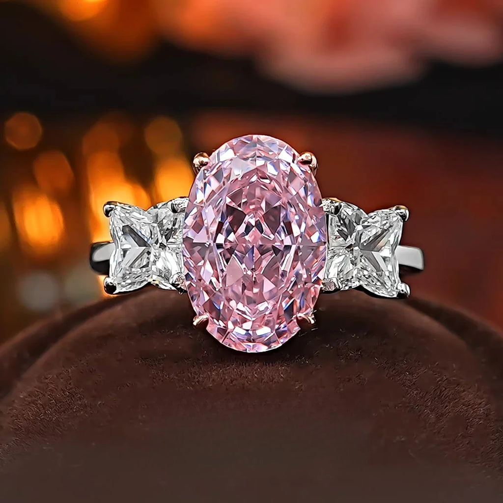 S925 Silver Ring 8 * 12mm Elliptical Zircon Powder Ice Flower Cut Ring Sweet Wind Jewelry