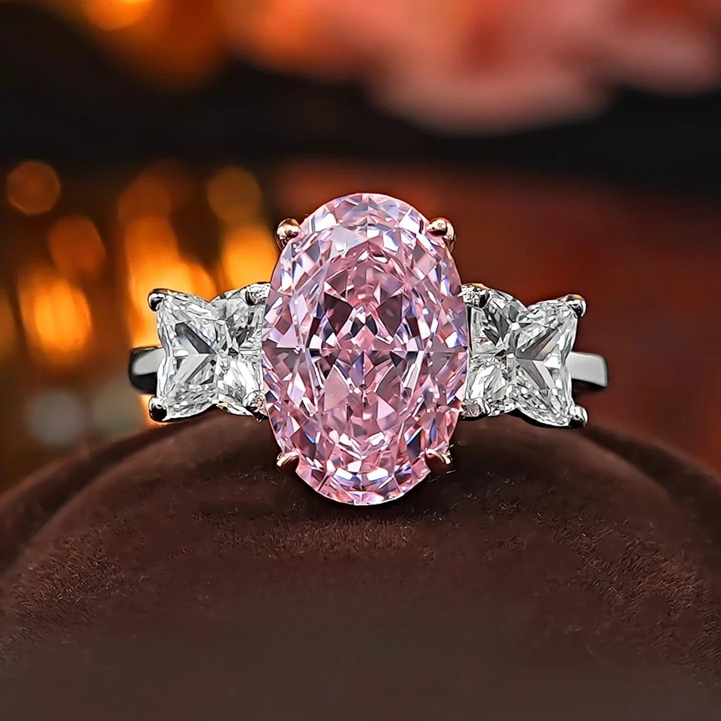 S925 Silver Ring 8 * 12mm Elliptical Zircon Powder Ice Flower Cut Ring Sweet Wind Jewelry
