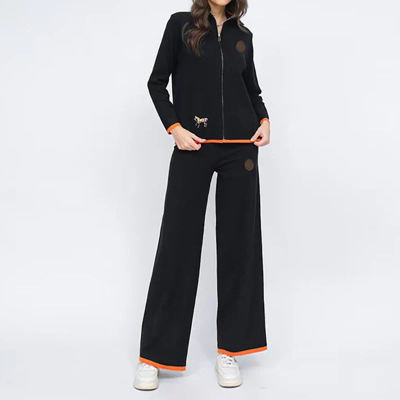 Women Stand Collar Long Sleeved Casual Suit