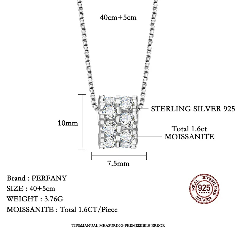 1.6CT Moissanite Necklace for Women S925 Pure Silver Spherical Laboratory Diamond Pendant Luxury Party Jewelry Gift
