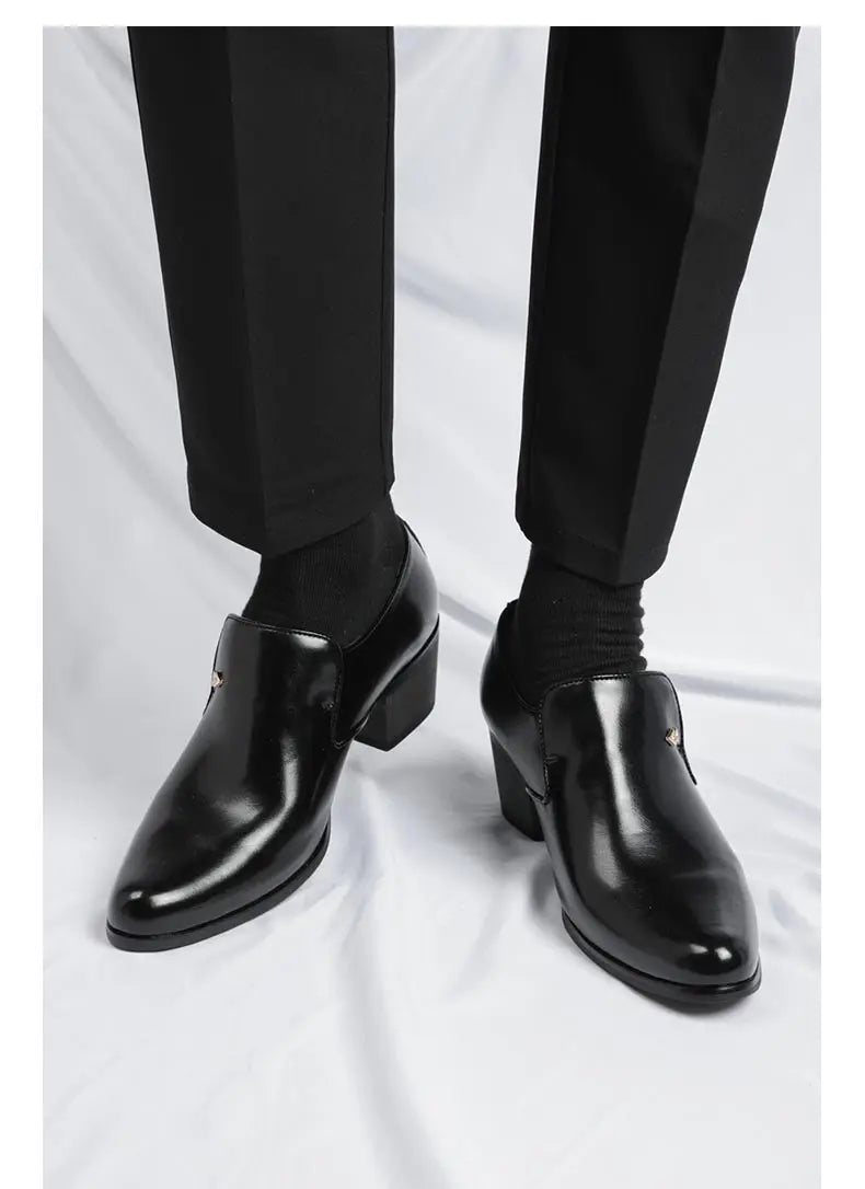 Premium Leather Men Shoes Slip On Loafers European Brand Business Casual Wedding Party Plaid Design Height Increasing