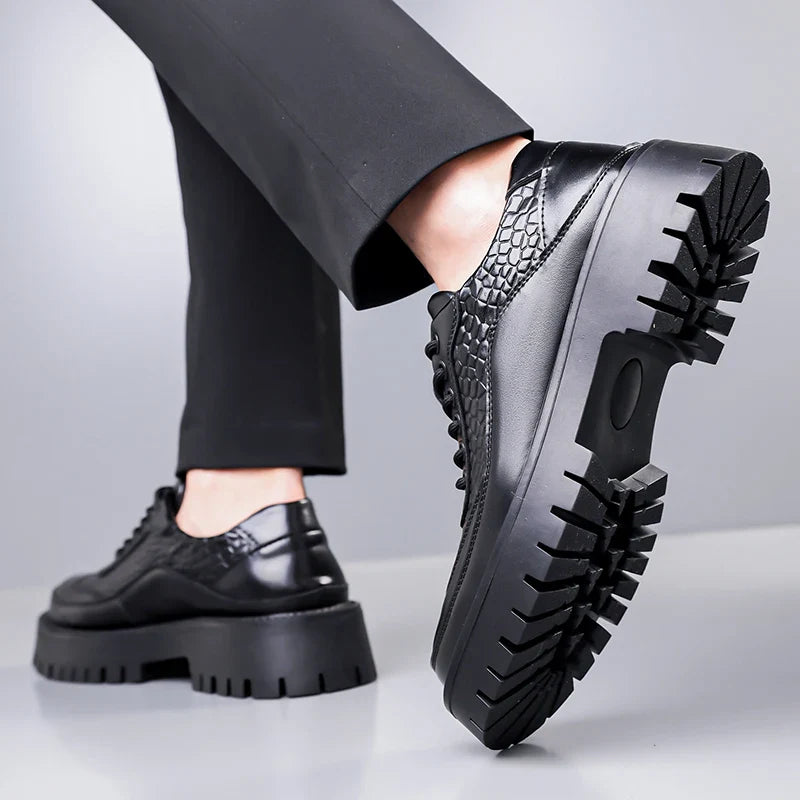 Retro Brown Men's Banquet Leather Shoes Thick Soled Wear-resistant Work Shoes2025 Classic Brand Men's Business Dress Shoes