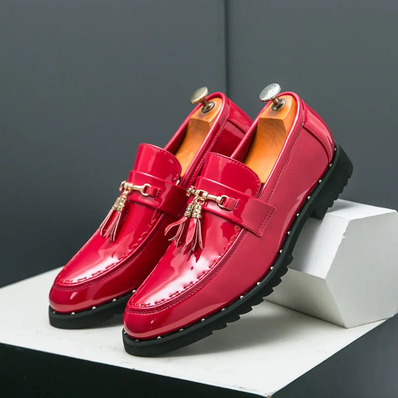 Hot Sale Red Man Formal Shoes Luxury Tassels Leather Mens Dress Shoes Comfort Pointed Wedding Party Shoes Man zapatos de vestir