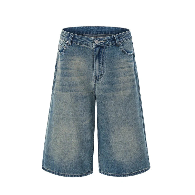 Summer New Fashion Denim Shorts Loose Straight Casual Vintage American Personality Jeans Streetwear Male Short Pants