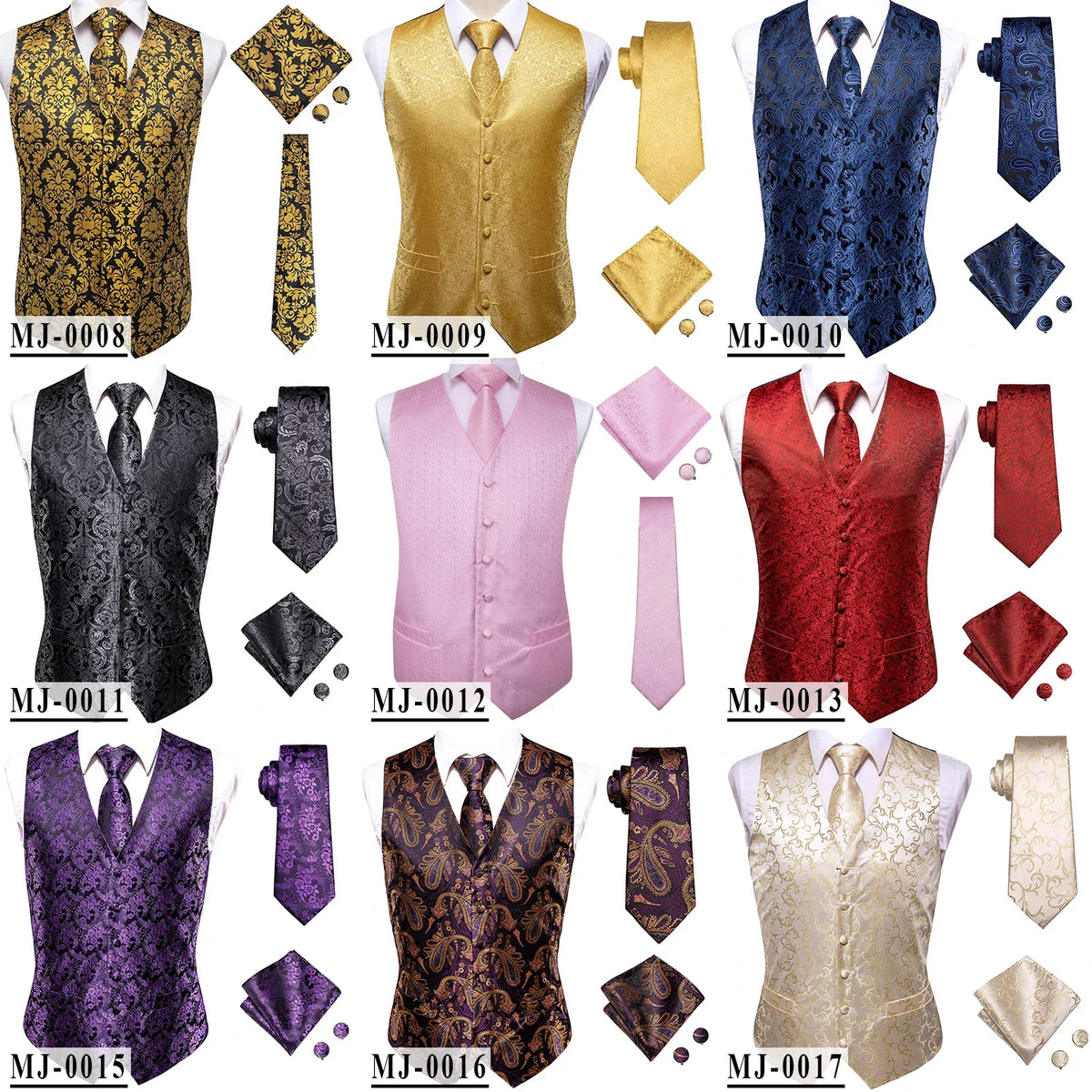 Wedding Coral Pink Mens Vest Silk Tie Set Adjustable Jacquard Waistcoat Jacket Necktie Hanky Cufflinks Formal Party Gifts