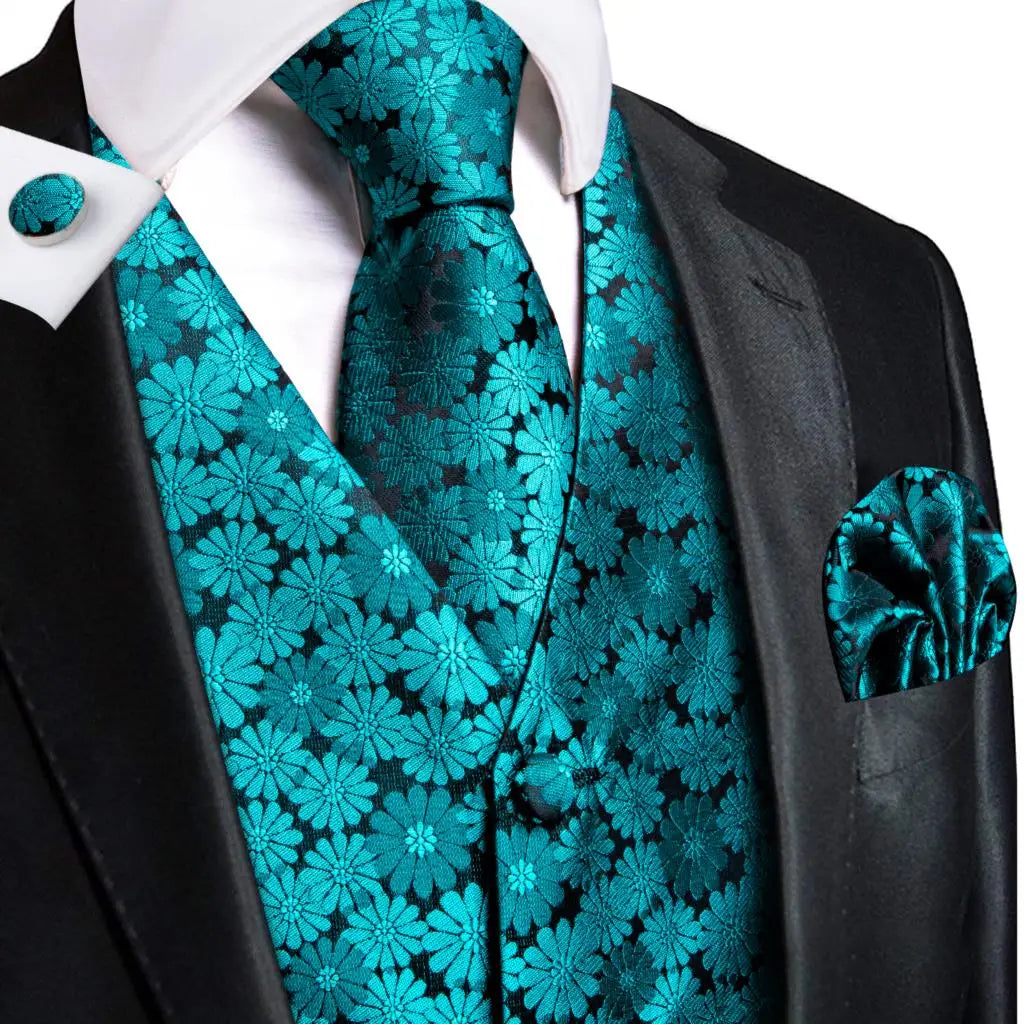 Fashion Silk Vest For Men Classic Gold Champane Yellow Waistcoat Jacket Tie Hankerchief Cufflinks Sets Dress Suit Wedding Hi-Tie