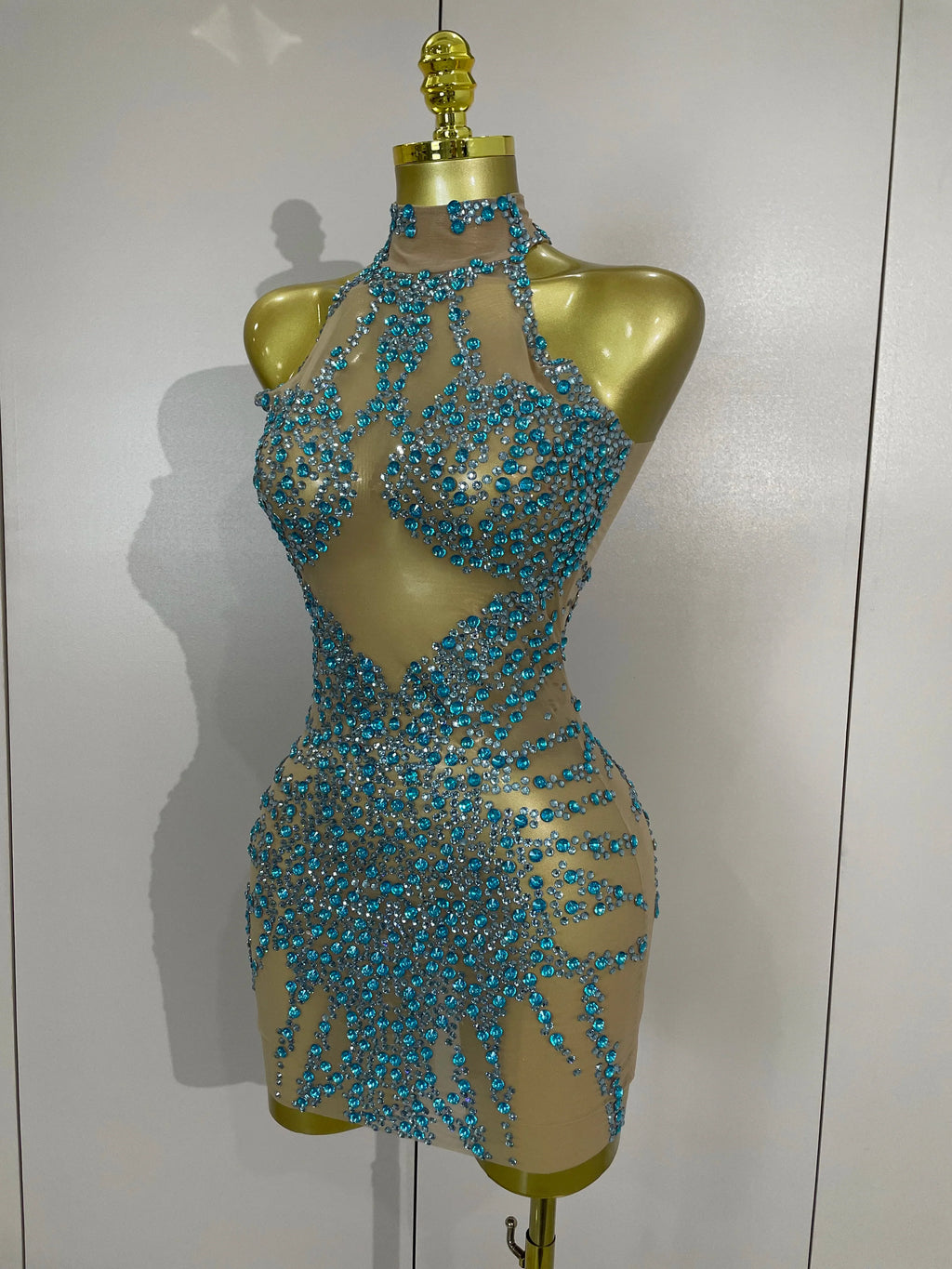 Sparkly Rhinestones Sexy Mesh See Through Dress Party Evening Prom Celebrate Birthday Dress Singer Dancer Show Stage Wear