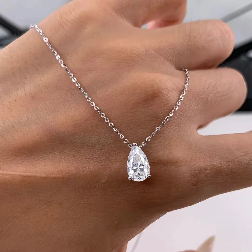 1-4CT Pear Cut D Color Moissanite Pendant Necklace for Women S925 Silver Plated 18k Gold Waterdrop Shape Necklaces Jewelry Gift