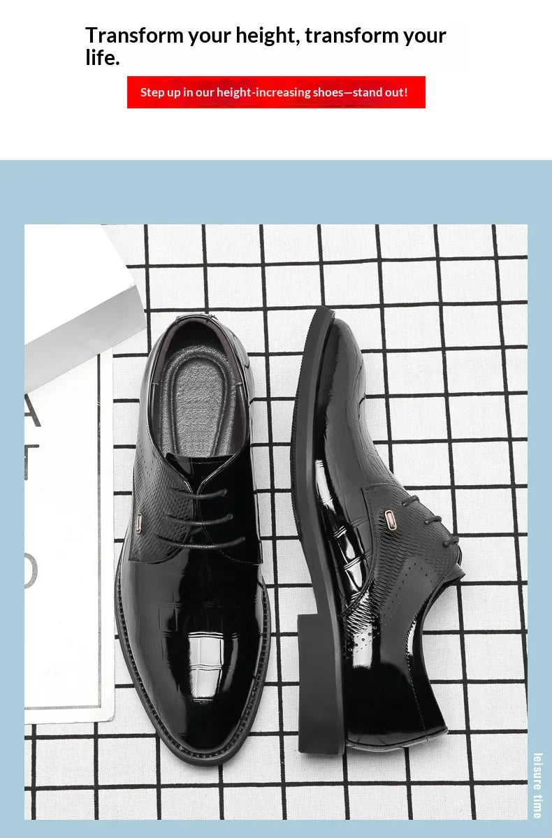 Mens Elevator Shoes 6/8CM Height Increase Invisible Hidden Formal Oxford Derby Leather Dress Shoes for Wedding Business Lace Up