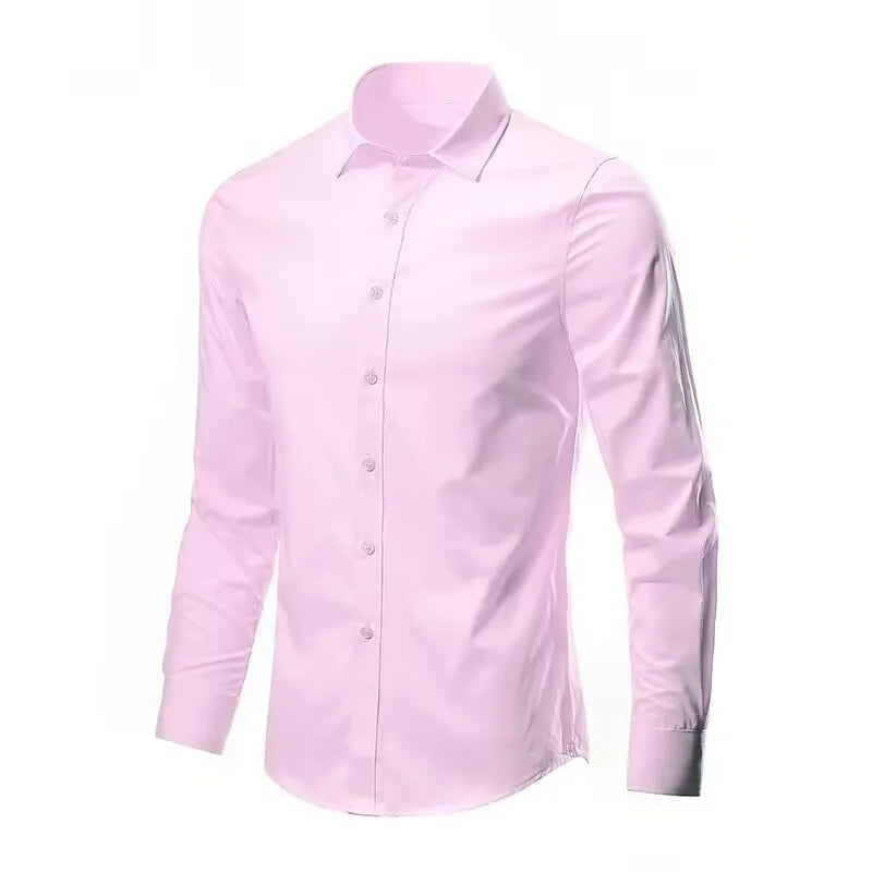 Men's Dress Shirt Elastic Spring Autumn Long Sleeve Anti-wrinkle Free ironing Business Without Pocket Soft Fashion Smooth Slim