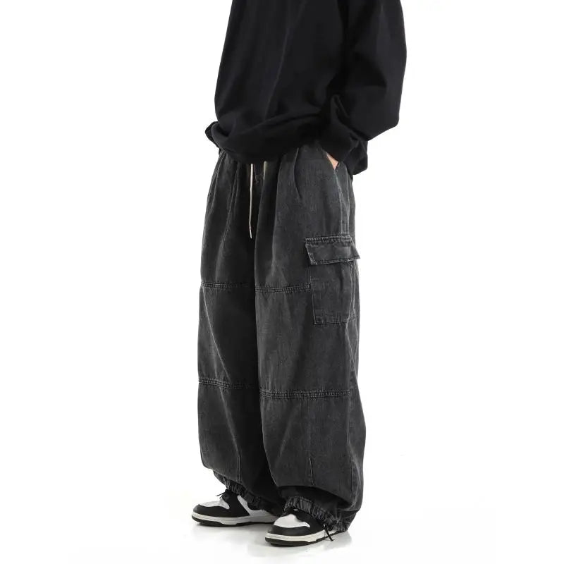 Y2k Black Baggy Cargo Jeans Trousers Men Streetwear Denim Pants