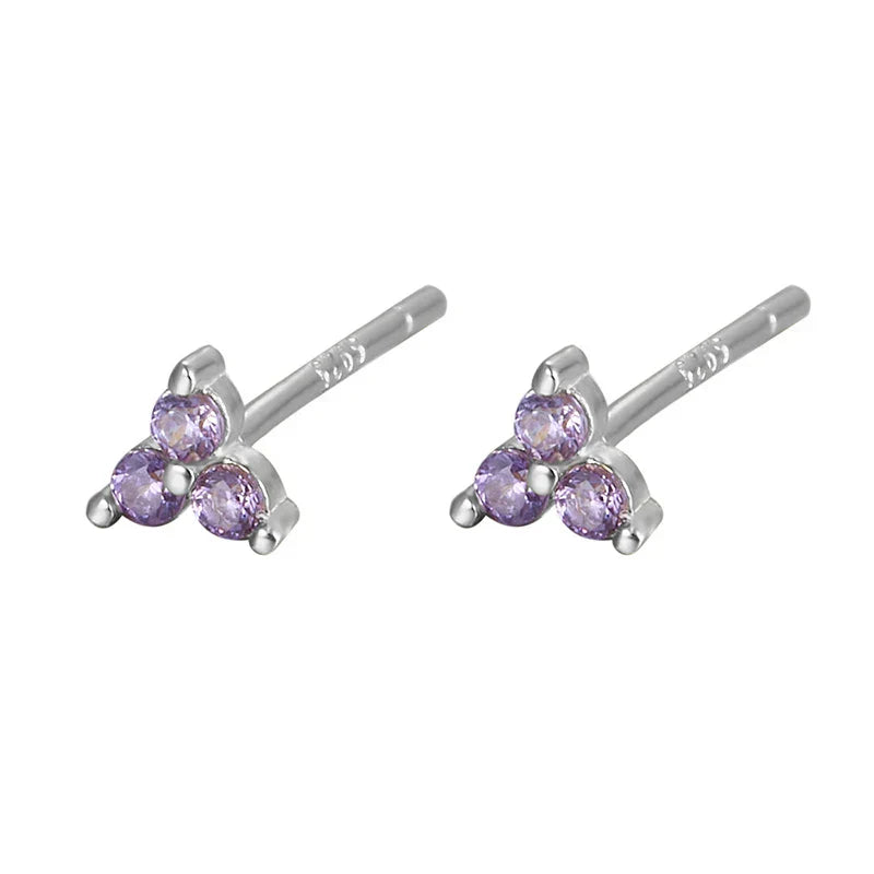 925 Sterling Silver Romantic Color Zircon Three-petal Flower Stud Earrings for Women Fashion Huggies Piercing Jewelry
