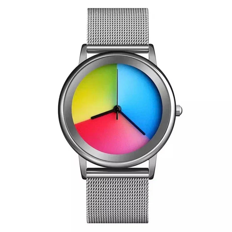 New Unique Women Watch Fashion Casual Colorful Changing Dial Quartz Wriswatch Simple Ultrathin Steel Lady Watches Special Gift