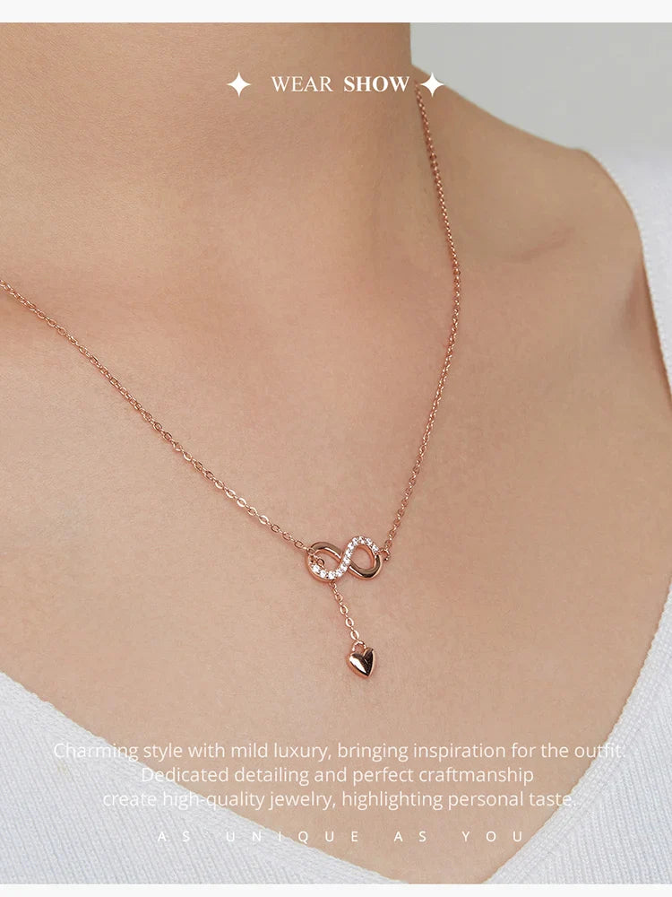 100% 925 Sterling Silver Infinity Love Pendant Necklaces Forever Love Neck Chain for Women Gift Fine Jewelry SCN223