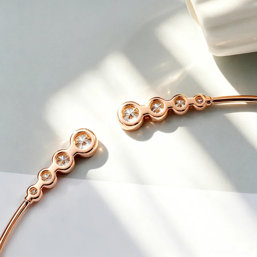 Luxury Round Bezel Bubble Moissanite Open Choker Neck Chain for Women S925 Silver 4-Stone Diamond Cuff Collar Necklace Gift