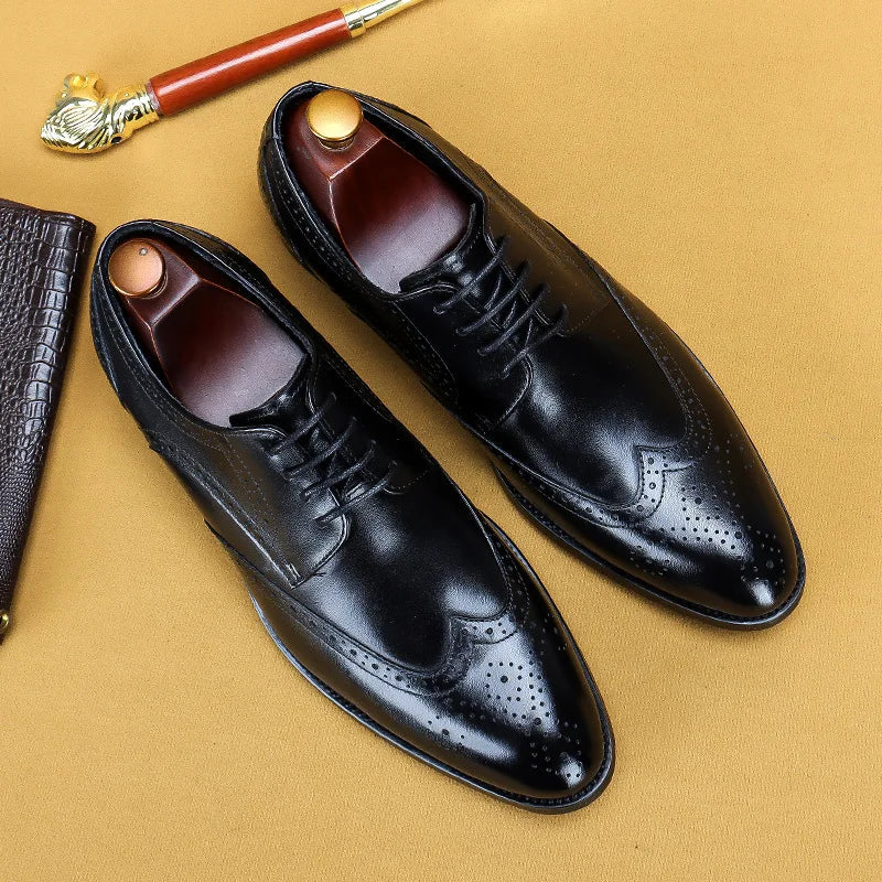 New Men Dress Handmade Shoes Genuine Leather Male Oxford Italian Classic Vintage Lace-up Men's Brogue Shoes Oxford