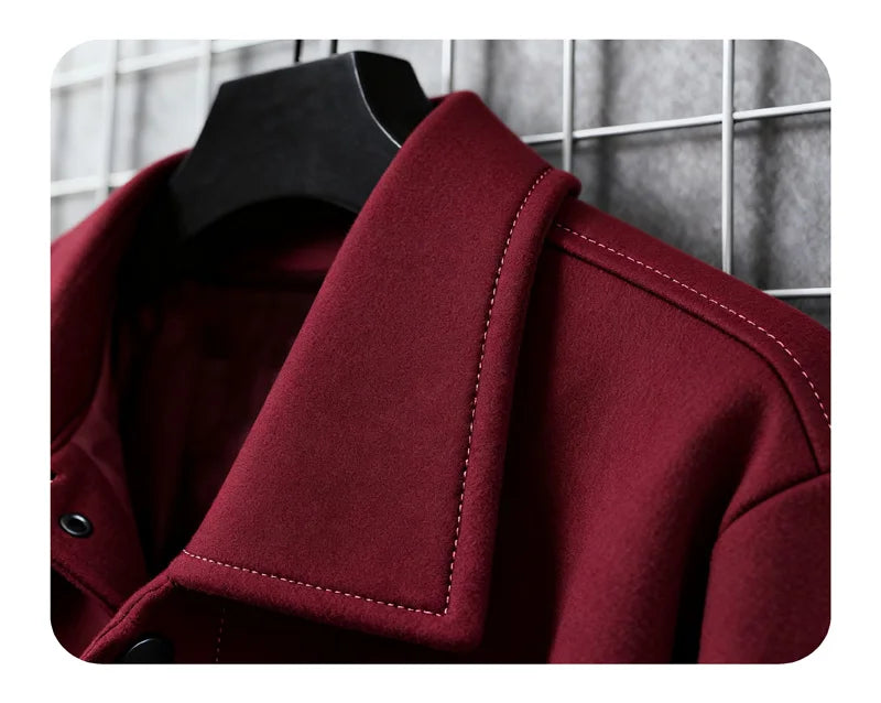 Men's Polyester Brushed Jacket, Lapel Button/Zipper Coat with Pocket, Comfortable Casual Autumn Winter Office Business Wear