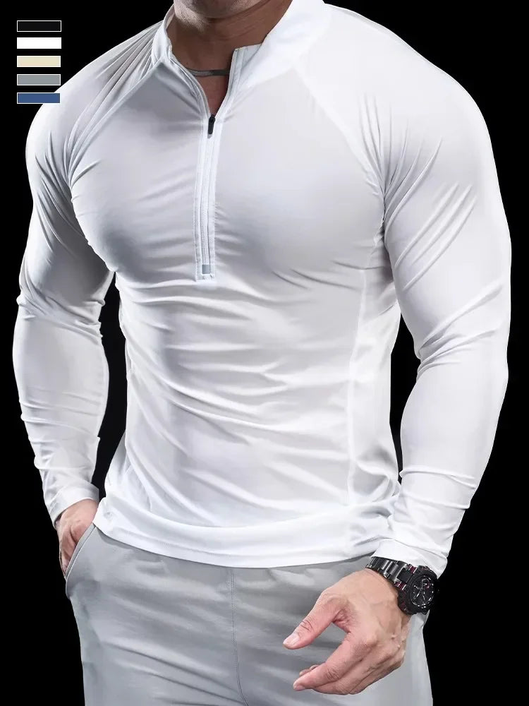 2024 New Men Sports T-shirt Gym Fitness Tops Running Training Clothes Autumn Round Neck Quick-drying Breathable Long Sleeves
