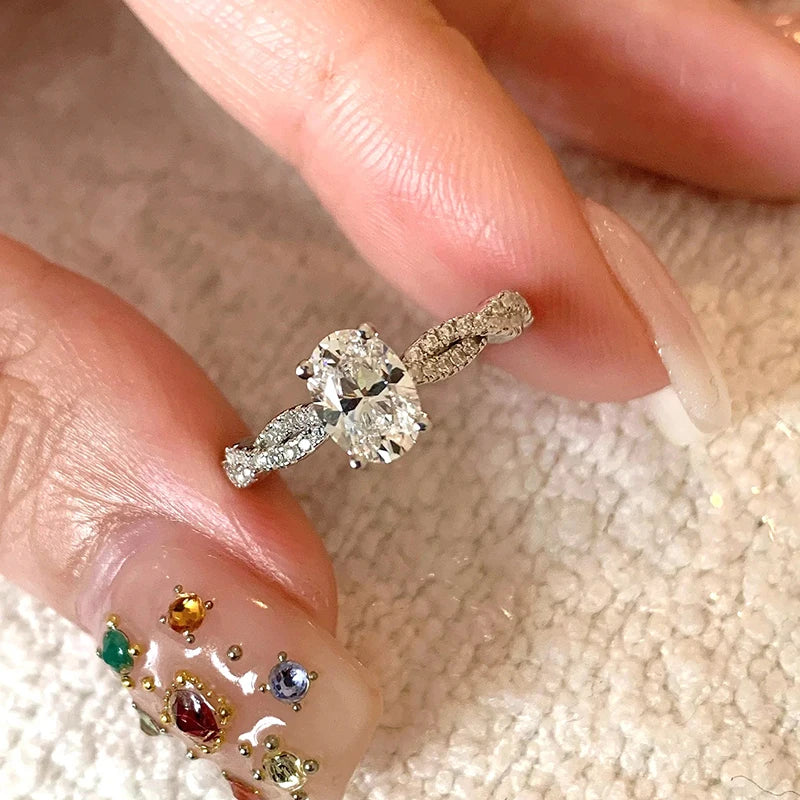 Oval Cut 5*7mm Certified Moissanite Rings for Women Plated 18k Classic Wedding Jewelry 925 Sterling Silver Lab Diamond