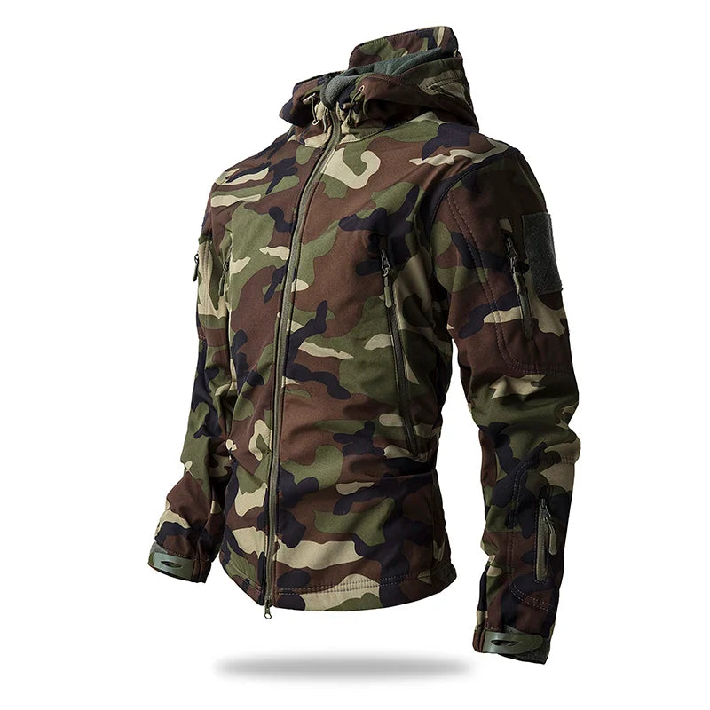 Lurker Shark Skin Soft Shell سترة تكتيكية للرجال، معطف بغطاء للرأس مقاوم للماء من الصوف، ملابس صيد، جاكيت مموه جديد للخريف في الهواء الطلق
