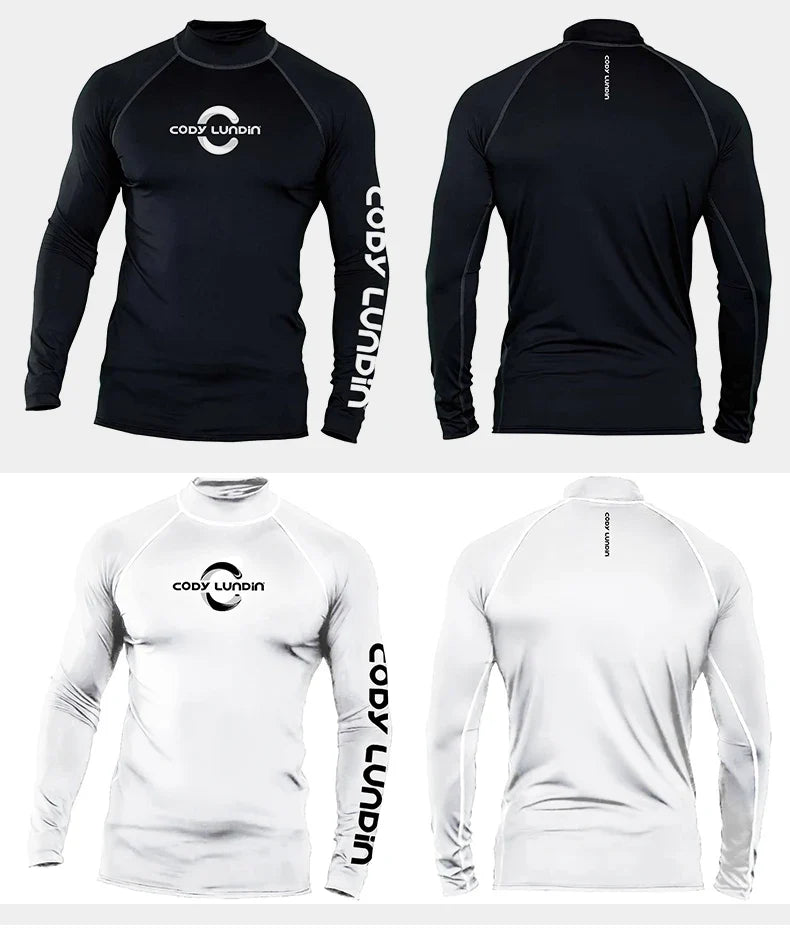 Men's UPF 50+ Compression Turtleneck Swimming Training Shirt Gym Fitness T-Shirt Surf Sports Rashguard Custom Logo Fishing Top