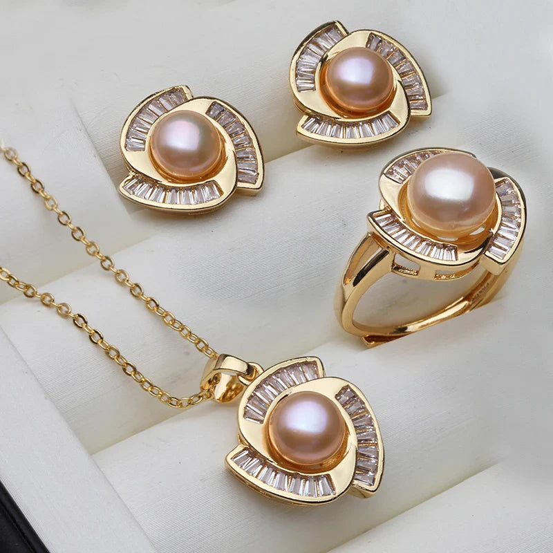 Real Natural Freshwater Pearl Necklace Earrings Set Woman,Luxury Pearl Pearl Stud Earrings Set Jewelry Wife Birthday Gift White