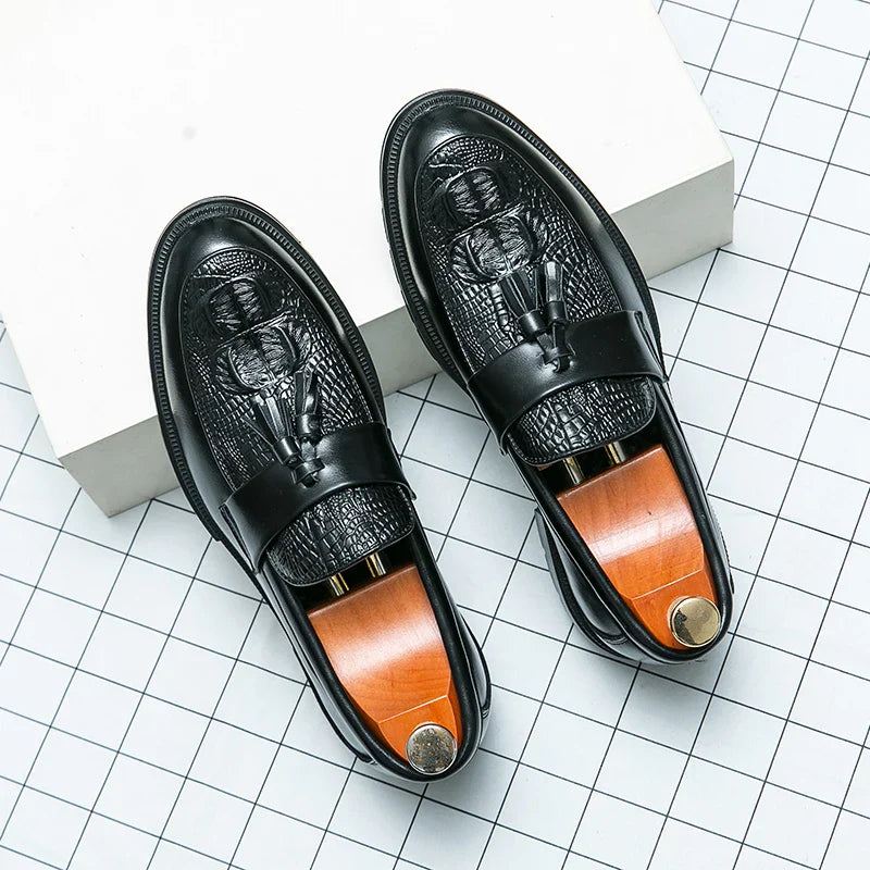 Men's Shoes Leather Men Fashion Spring Tassel Loafers Hot Sale Handmade Business Shoes Luxury Brand Lace-Up Men's Groom Footwear