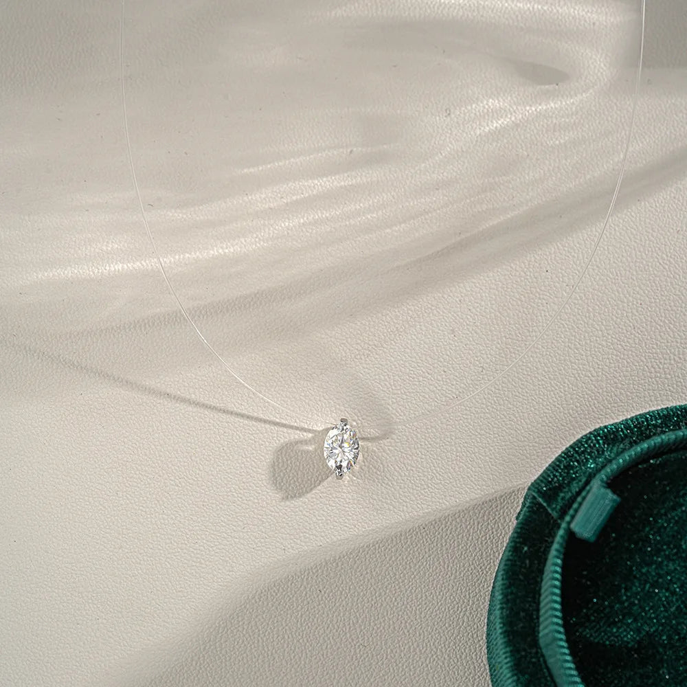 GRA Certified 1CT Marquise Cut Moissanite Pendant Necklace for Woman 925 Silver Fishing Line Water Drop Diamond Necklaces