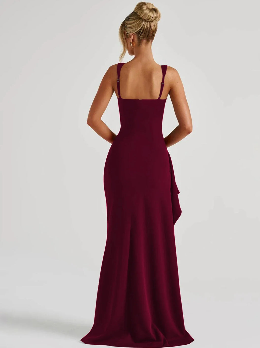 Women Elegant Solid Straps Slit Ruched Patchwork Sexy Bodycon Maxi Dress Summer Outfits Evening Party Birthday Festival