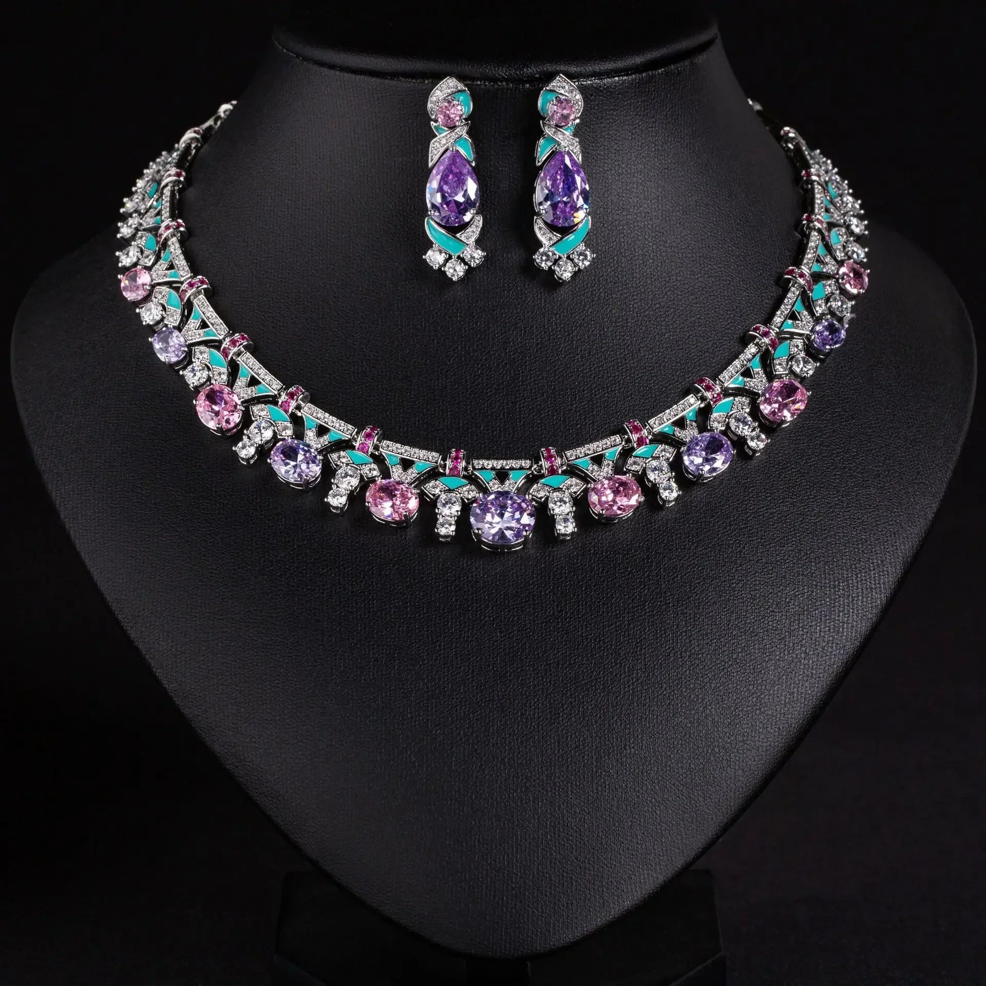 Pop Hot Stereo Jewelry Oil Painting Necklace Earrings Premium Multi-Color 2-Piece Wedding Travel Women's Holiday Gift M-1000