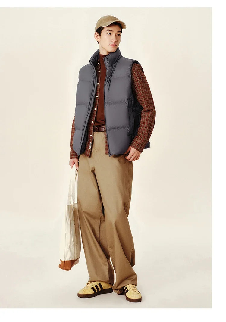 Down Vest Men 2024 Winter New Thermal Three-Proof Coat Solid Color Puffer Vest Versatile Vest
