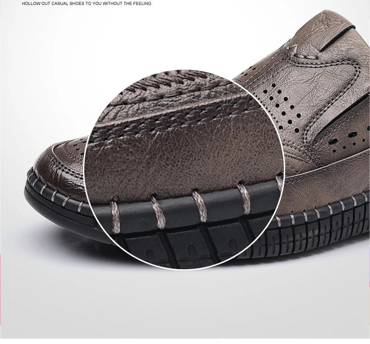 Summer New Breathable Hallow Leather Shoes for Men Solid Color Fashion Casual Driving Shoes Male Low Top Flat Shoes Man