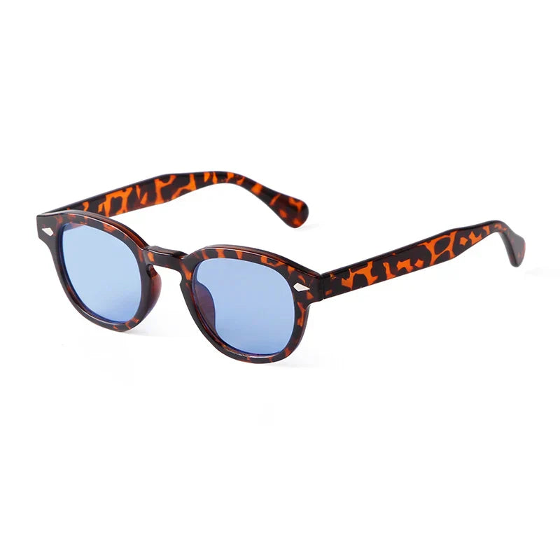 Vintage Tortoise Shell Round Sunglasses Women Men 2026 Brand Design Retro Rivet Yellow Blue Lens Square Sun Glasses Female Male