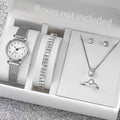 6PCS Fashion Women Watches Small Arabic Dial Quartz Watch Ladies Silver Mesh Band Wristwatches Jewelry Reloj Mujer（Without Box）