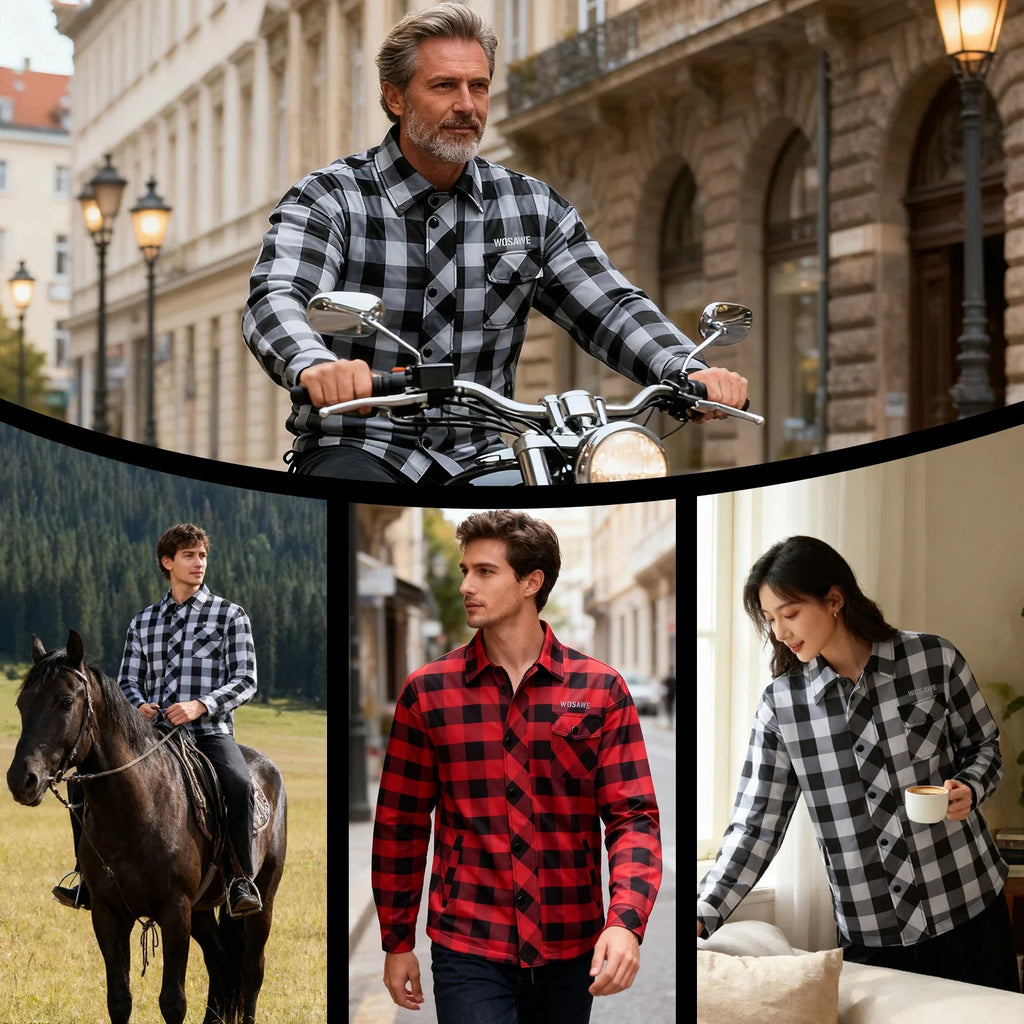 Men's Women's Winter Motorcycle Jacket Warm Motocross Motorbike Checkered Casual Outdoor Riding Shirts